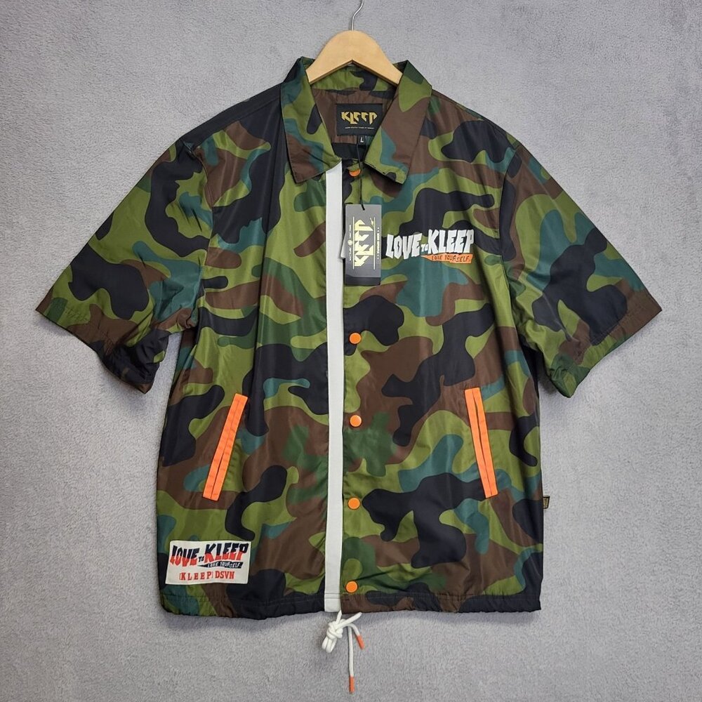 KLEEP Jacket Mens Large Camo Granny Premium Coach Short Sleeve Camouflage